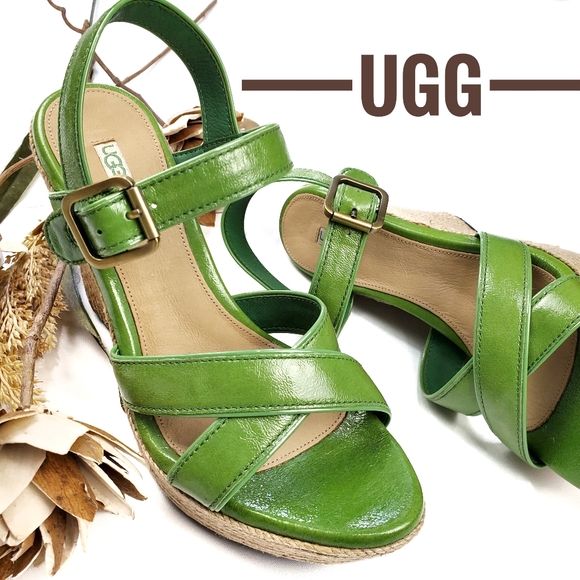 UGG Shoes - UGG Green Strappy Espadrille Platform Wedge 7.5 m